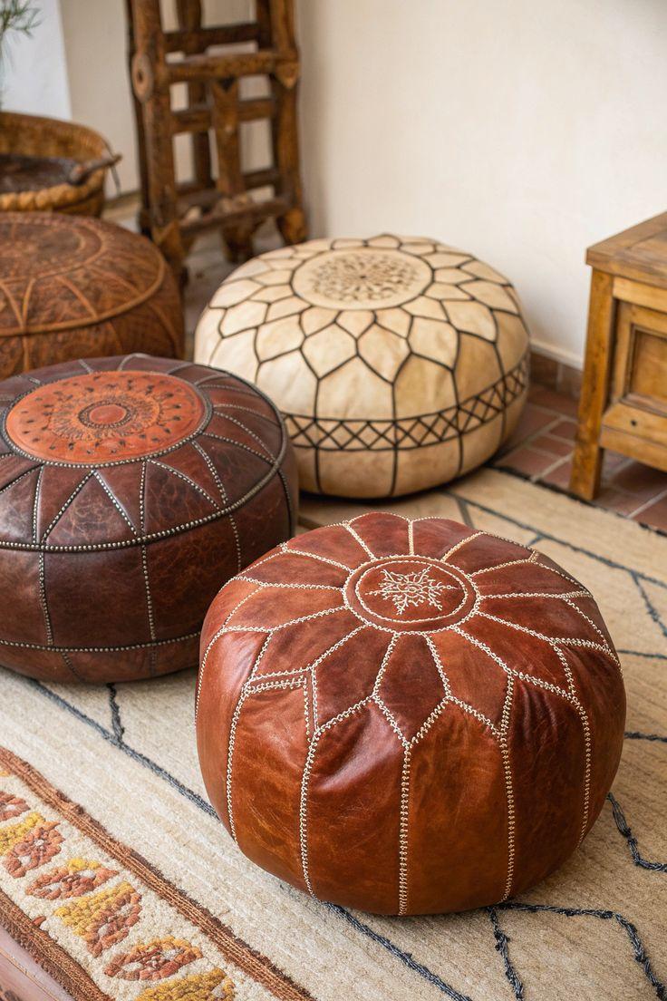 Earthy Texture: Leather Poufs and Warm Neutral Palettes