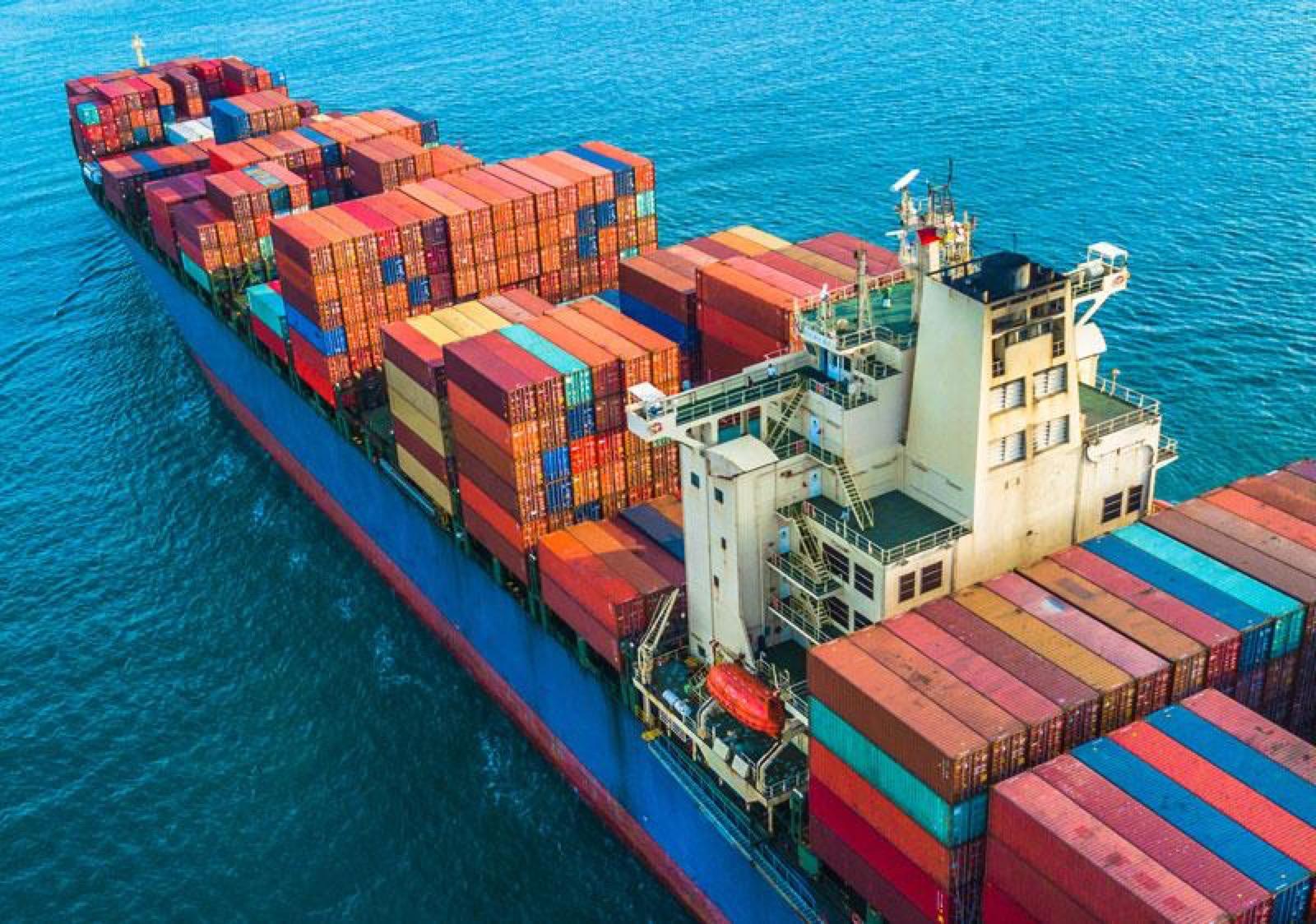 Container ship at sea, rug export from India, Raheem and Son