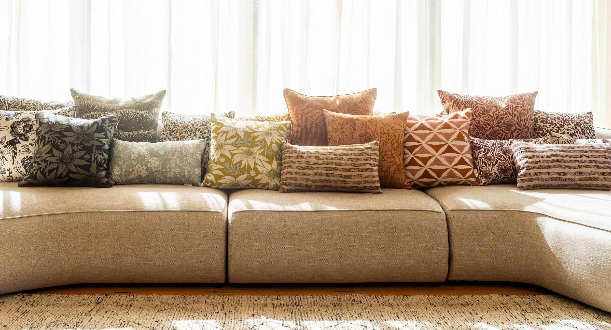Handmade cushions and throw pillows by Raheem & Son, Bhadohi India