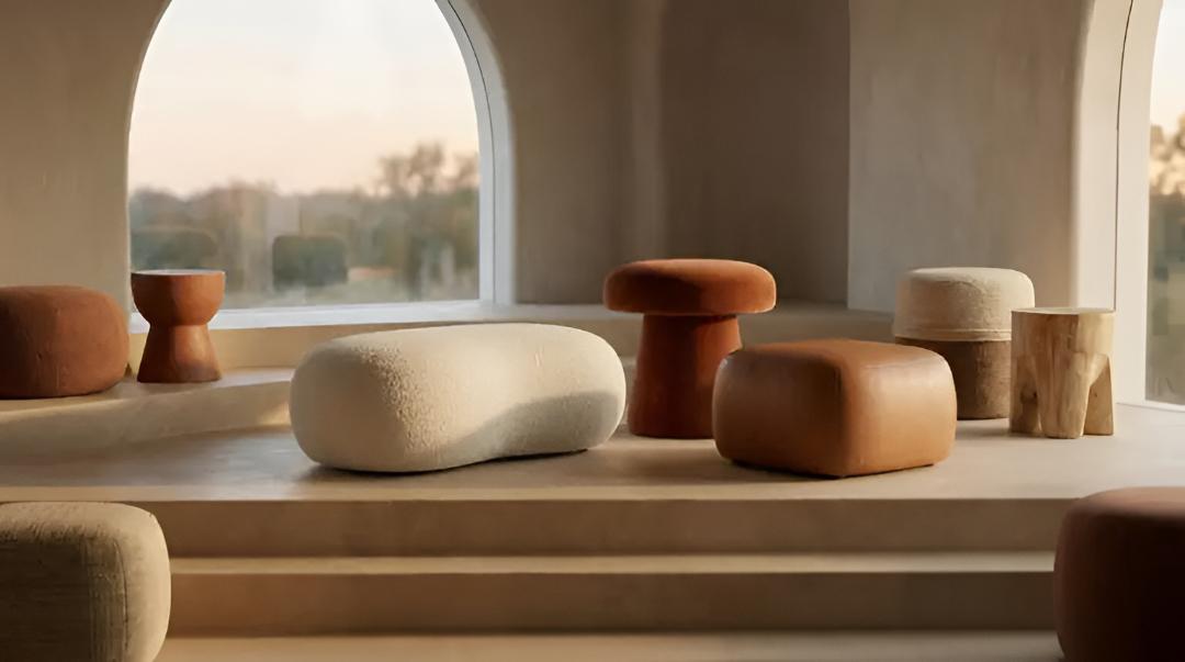 Handmade poufs and ottomans by Raheem & Son, Bhadohi India