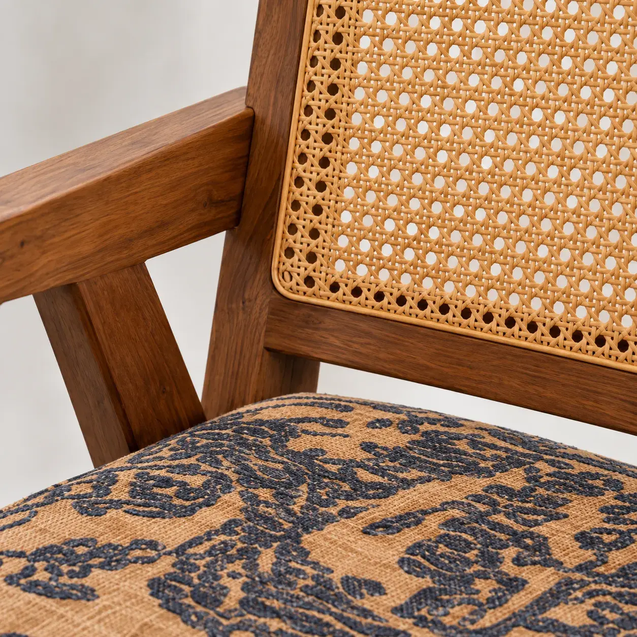 Aldous Armchair styled in a room, digitally rendered