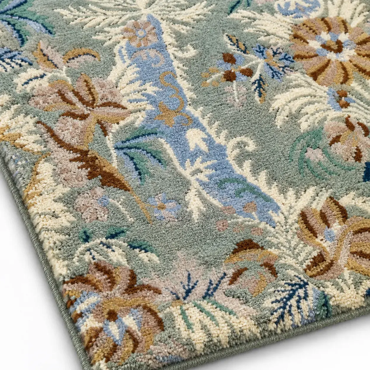 Close view of the Azalea Rug in blue showing its texture and detail