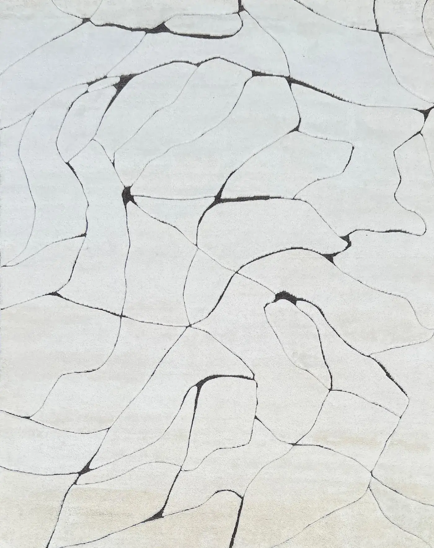 Basil Rug in ivory brown, hand-knotted patterned rug, full view