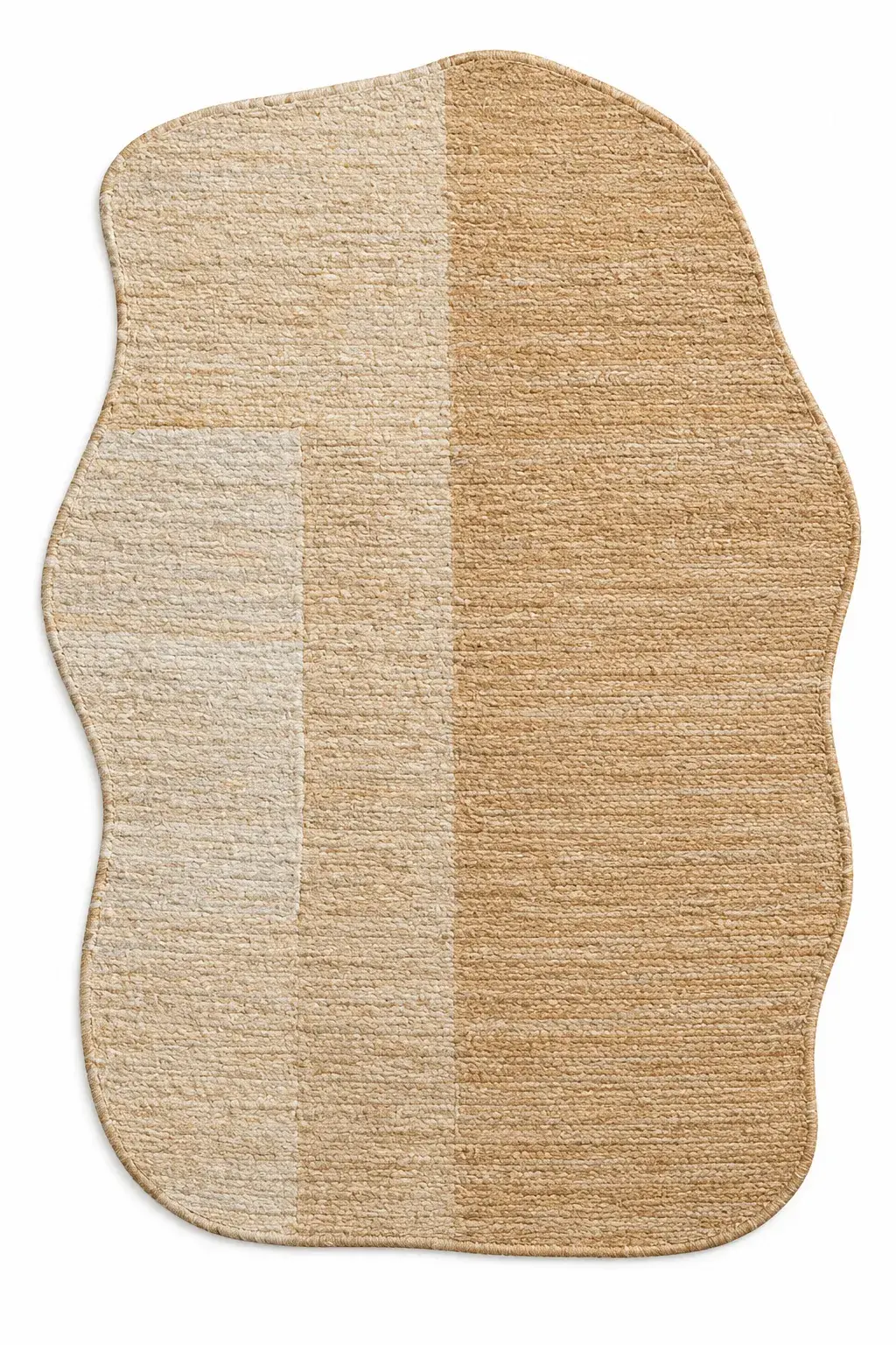 Bellamy Rug in natural sand, jute shaped woven rug, full view