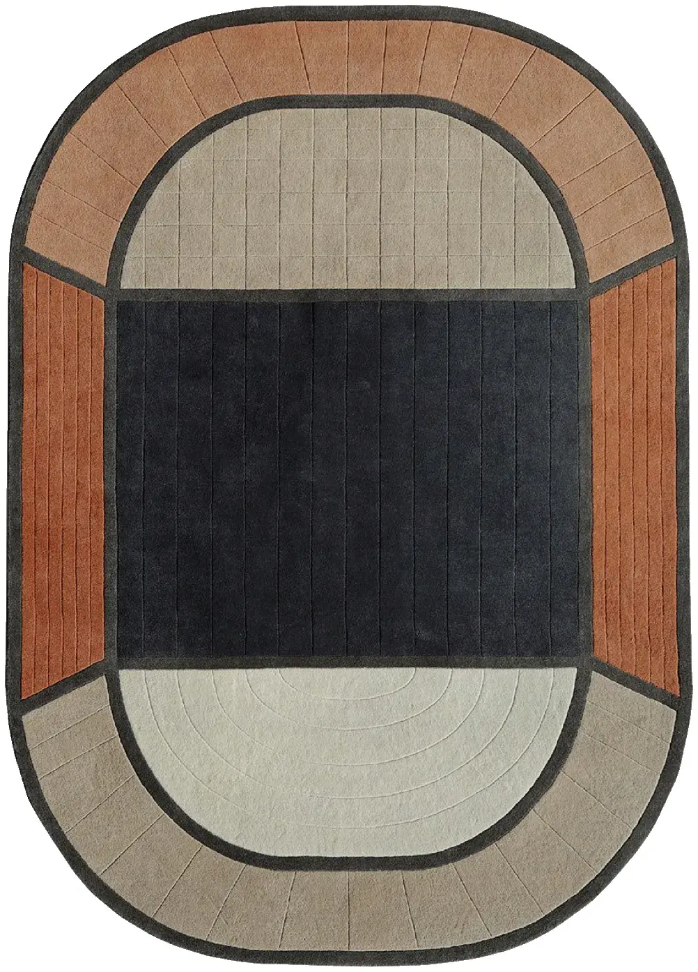 Bruno Rug, hand-tufted shaped pattern rug, full view