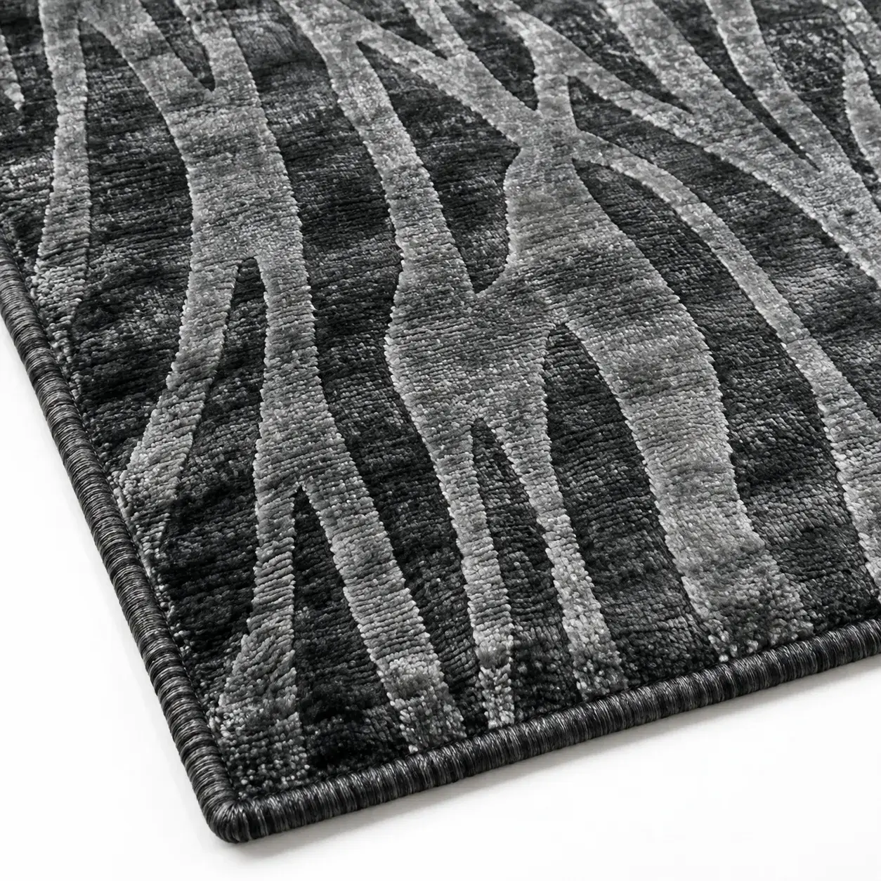 Close view of the Calloway Rug in charcoal showing its texture and detail