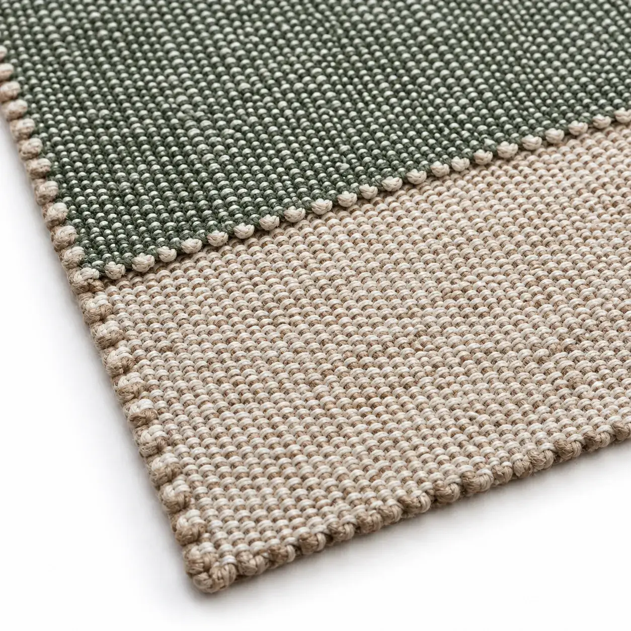 Cordelia Rug in natural olive styled in a room, digitally rendered
