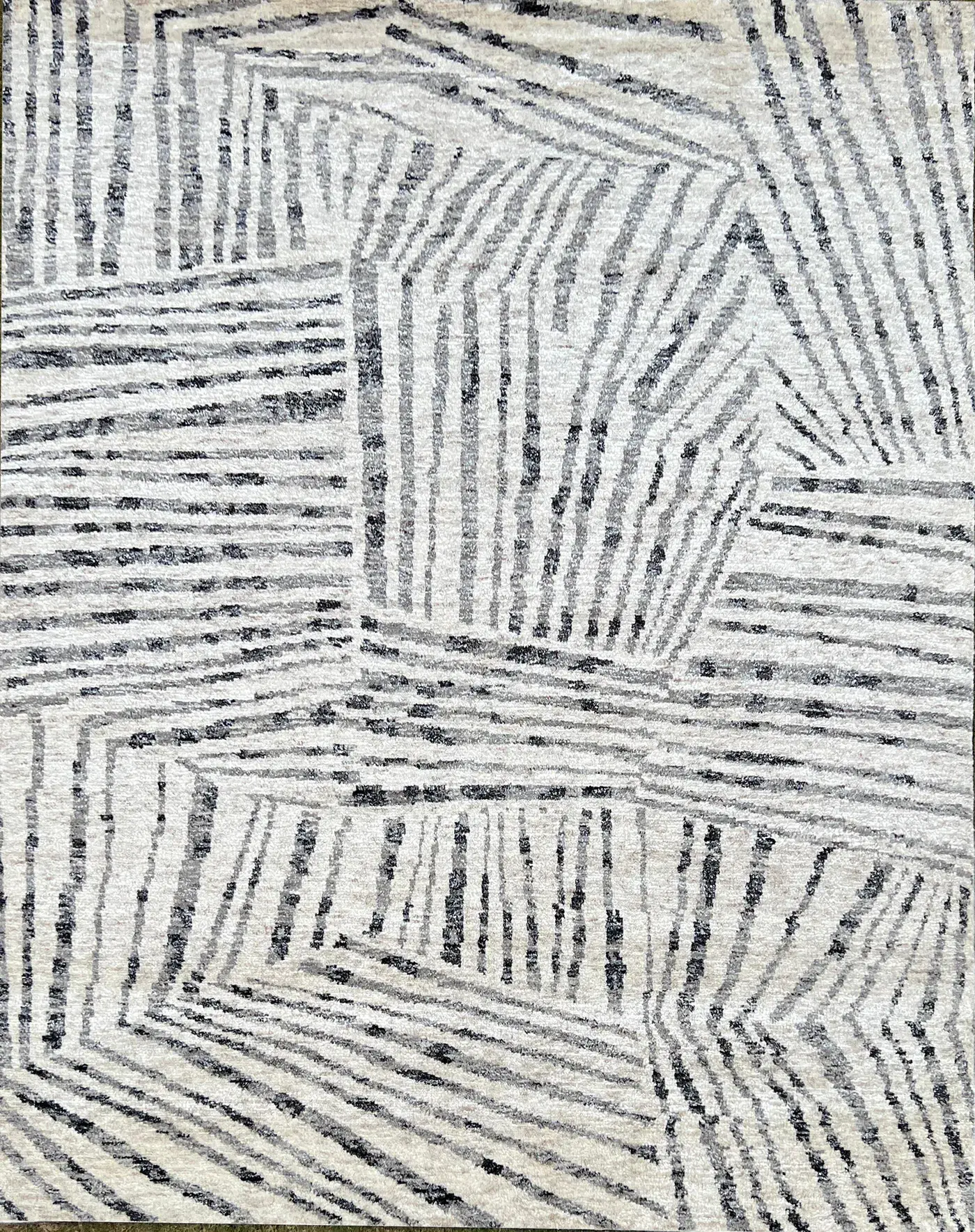 Elowen Rug in ivory charcoal, hand-knotted patterned rug, full view