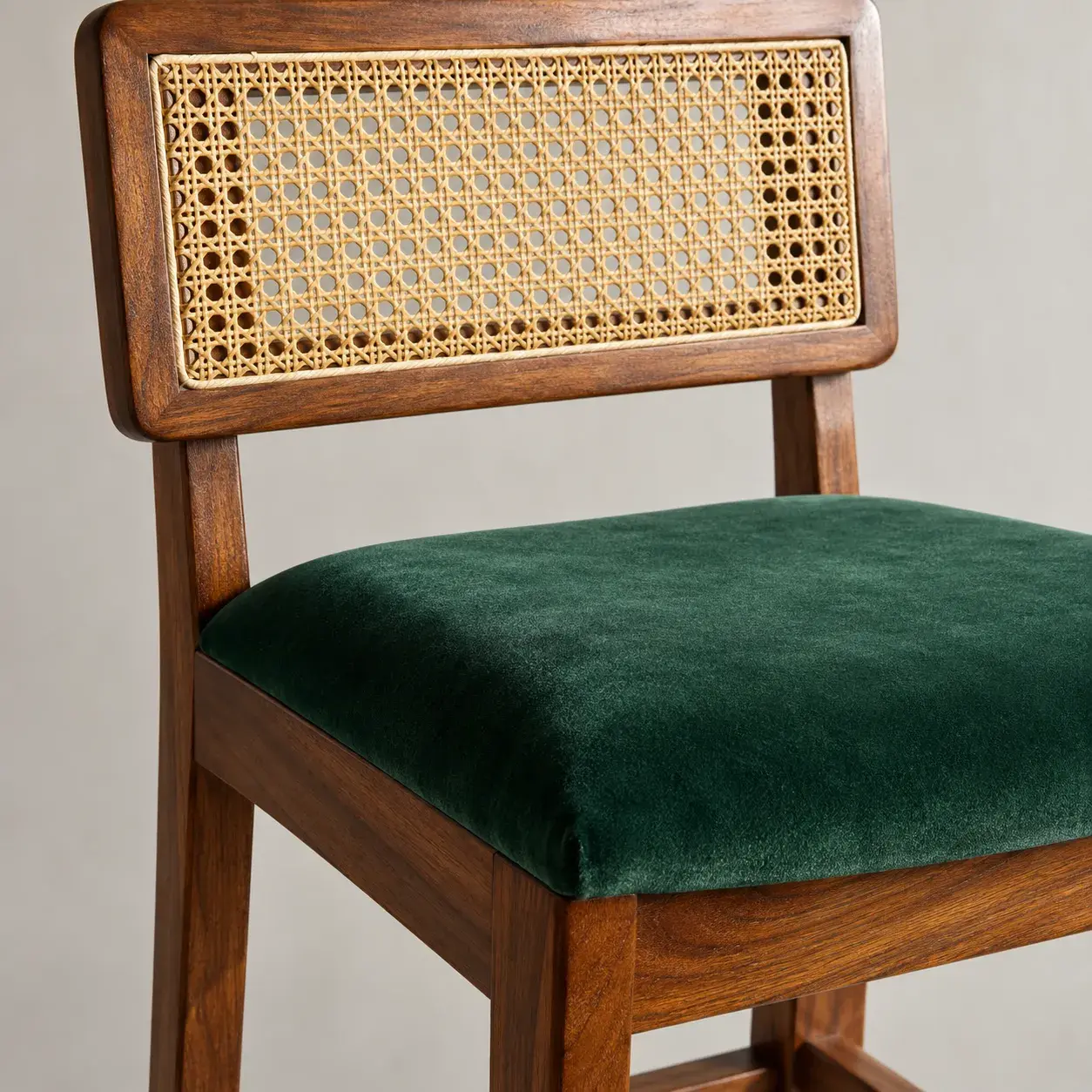 Close view of the Fabian Bar Stool in green showing its texture and detail