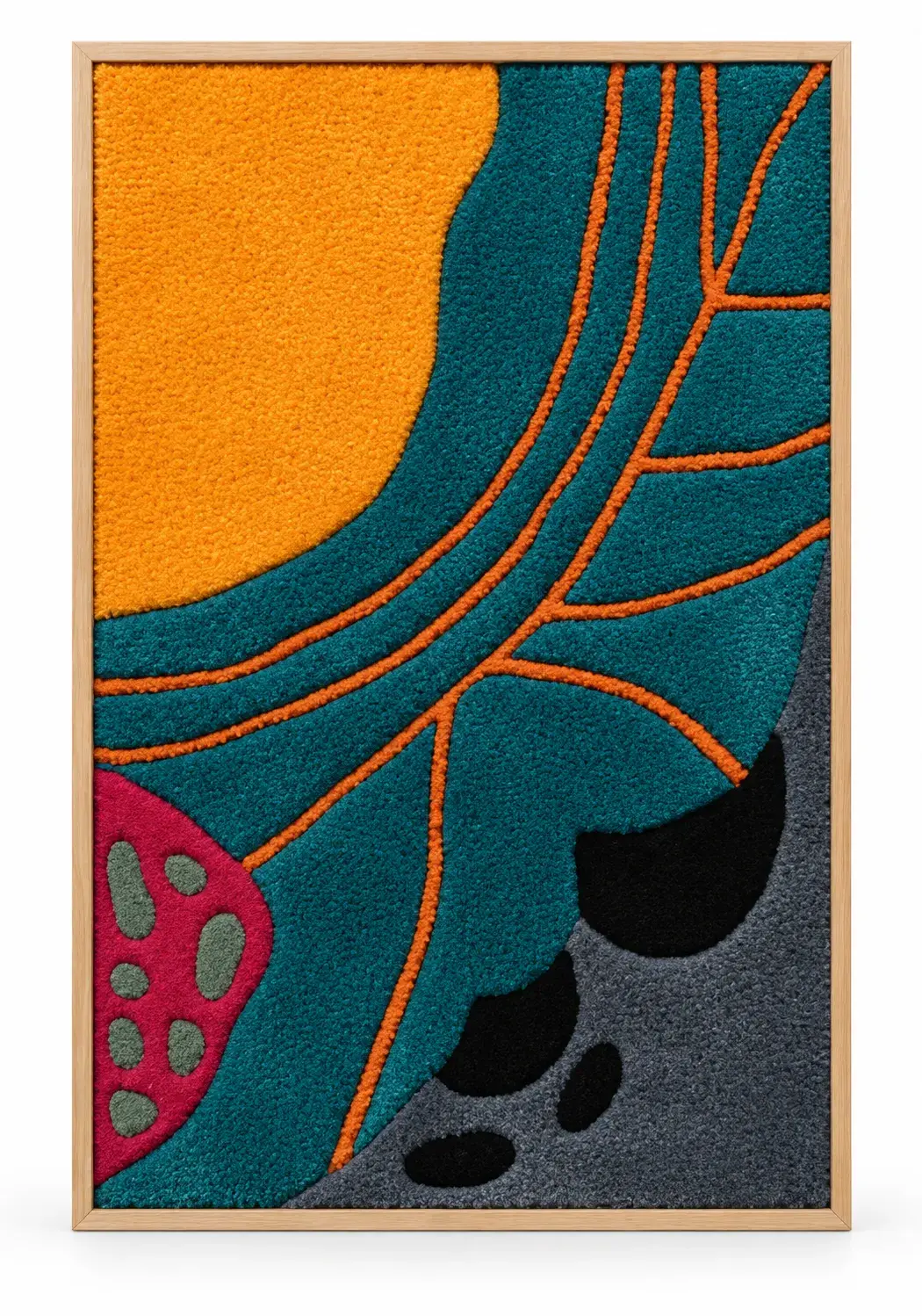 Gethin Wall Hanging, teal and orange curved wall hanging, full view