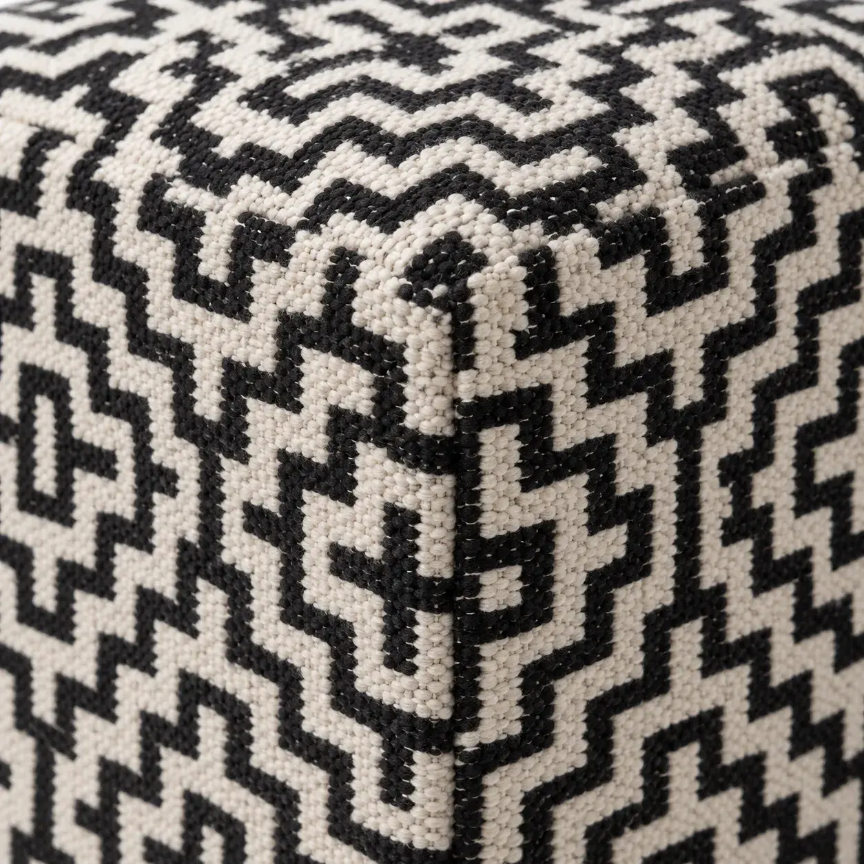 Close view of the Greta Pouf showing its texture and detail