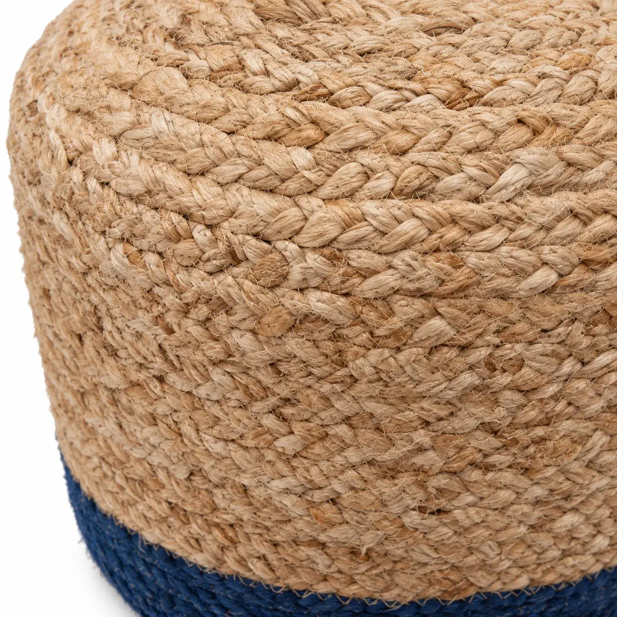 Close view of the Hugo Pouf showing its texture and detail