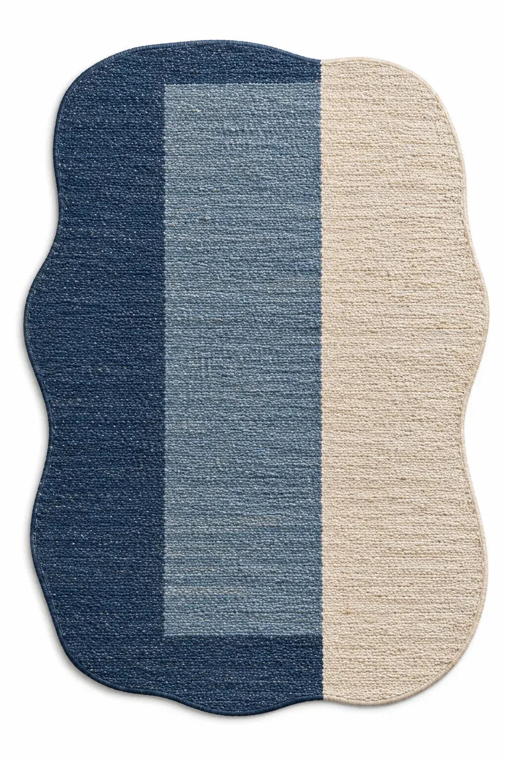 Close view of the Maddox Rug in blue cream showing its texture and detail