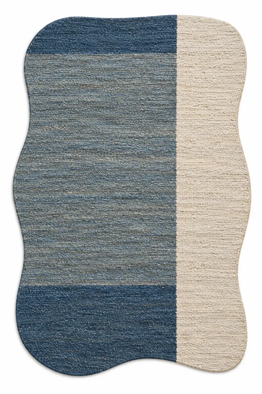Marguerite Rug in denim cream, jute shaped woven rug, full view