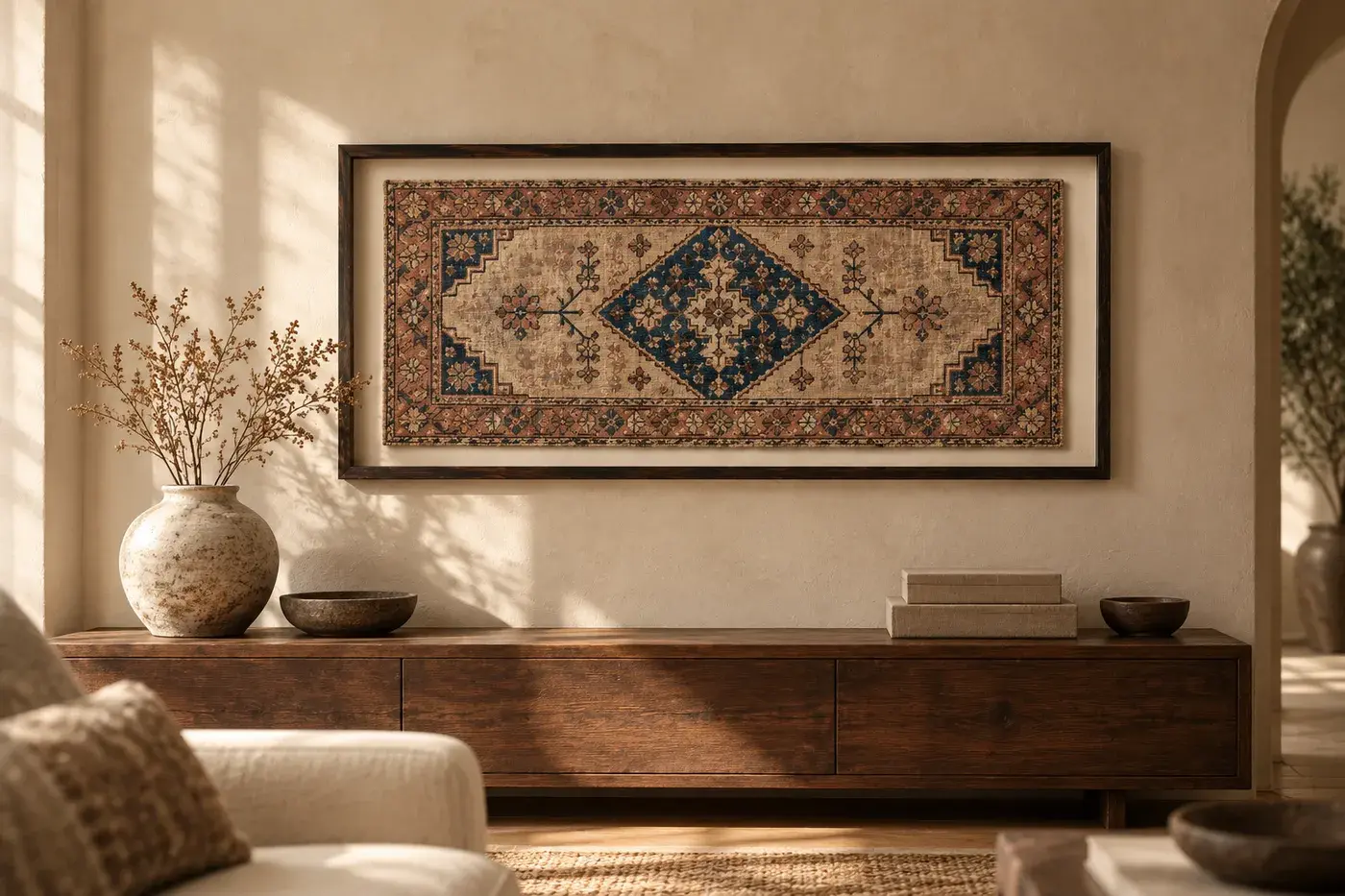 Merrin Wall Hanging styled in a room, digitally rendered