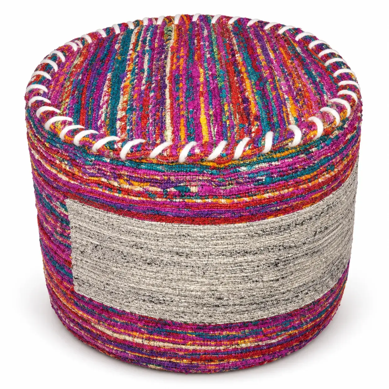 Mira Pouf, round pouf, full view