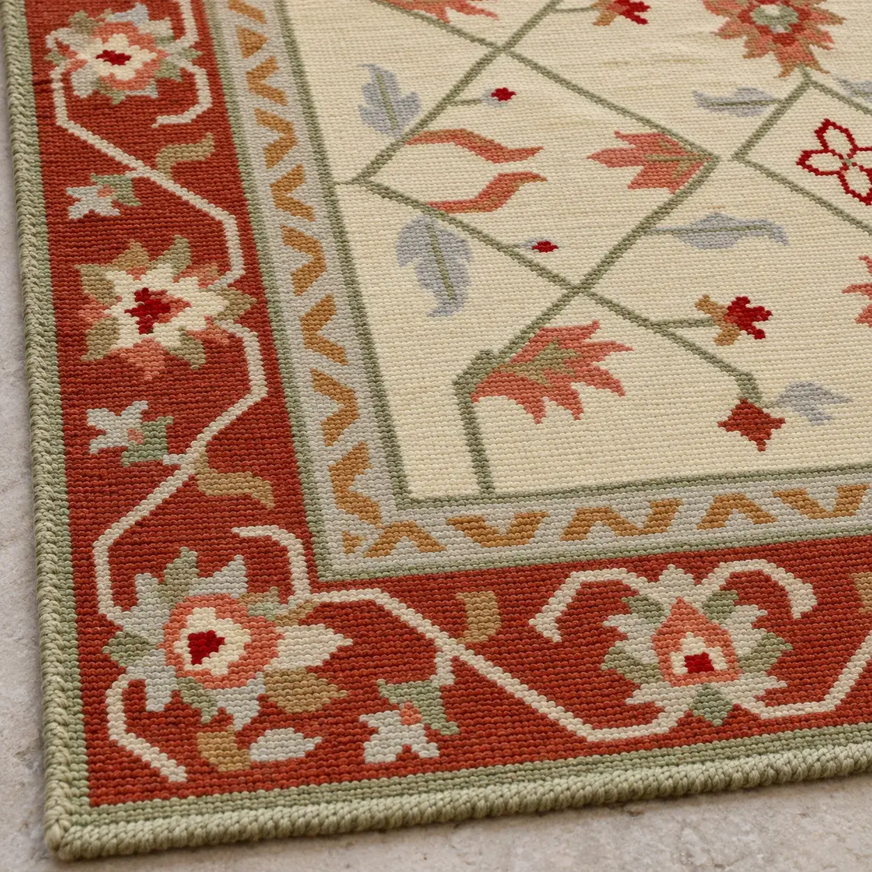 Close view of the Nadine Rug in ivory rust showing its texture and detail