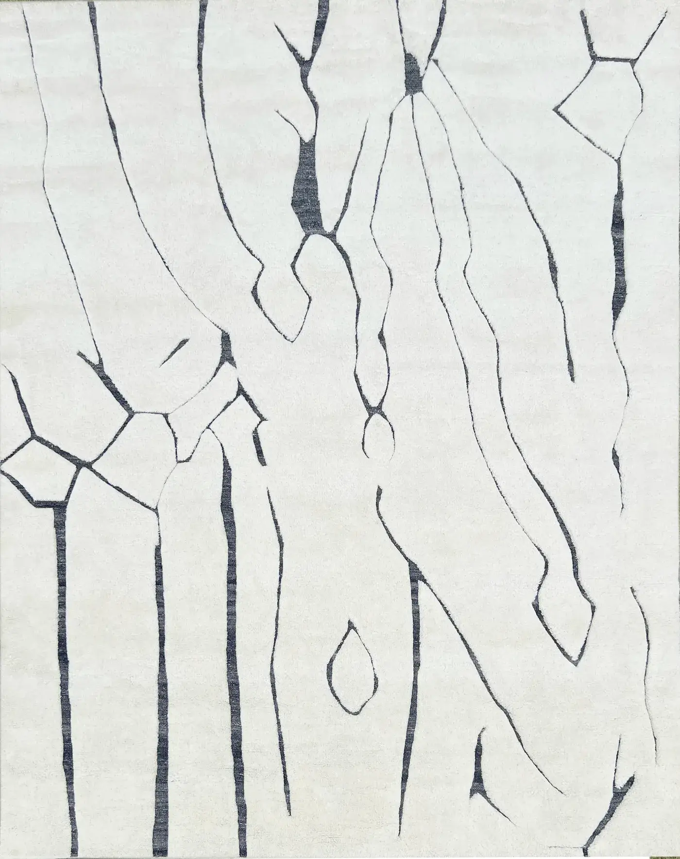 Perrin Rug in ivory black, hand-knotted patterned rug, full view