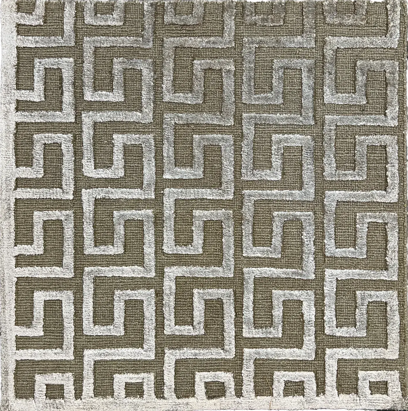 Petra Rug in olive, hand-knotted patterned rug, full view