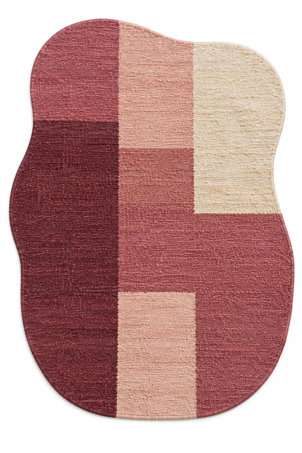 Philippa Rug in pink plum, jute shaped woven rug, full view