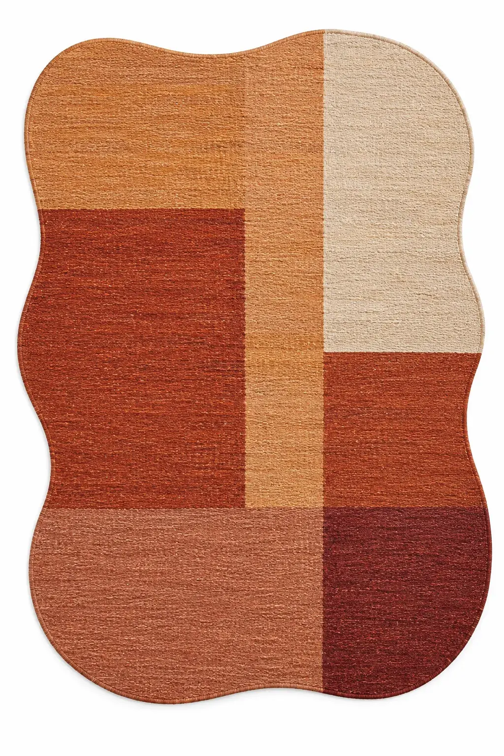 Close view of the Ptolemy Rug in rust ochre showing its texture and detail