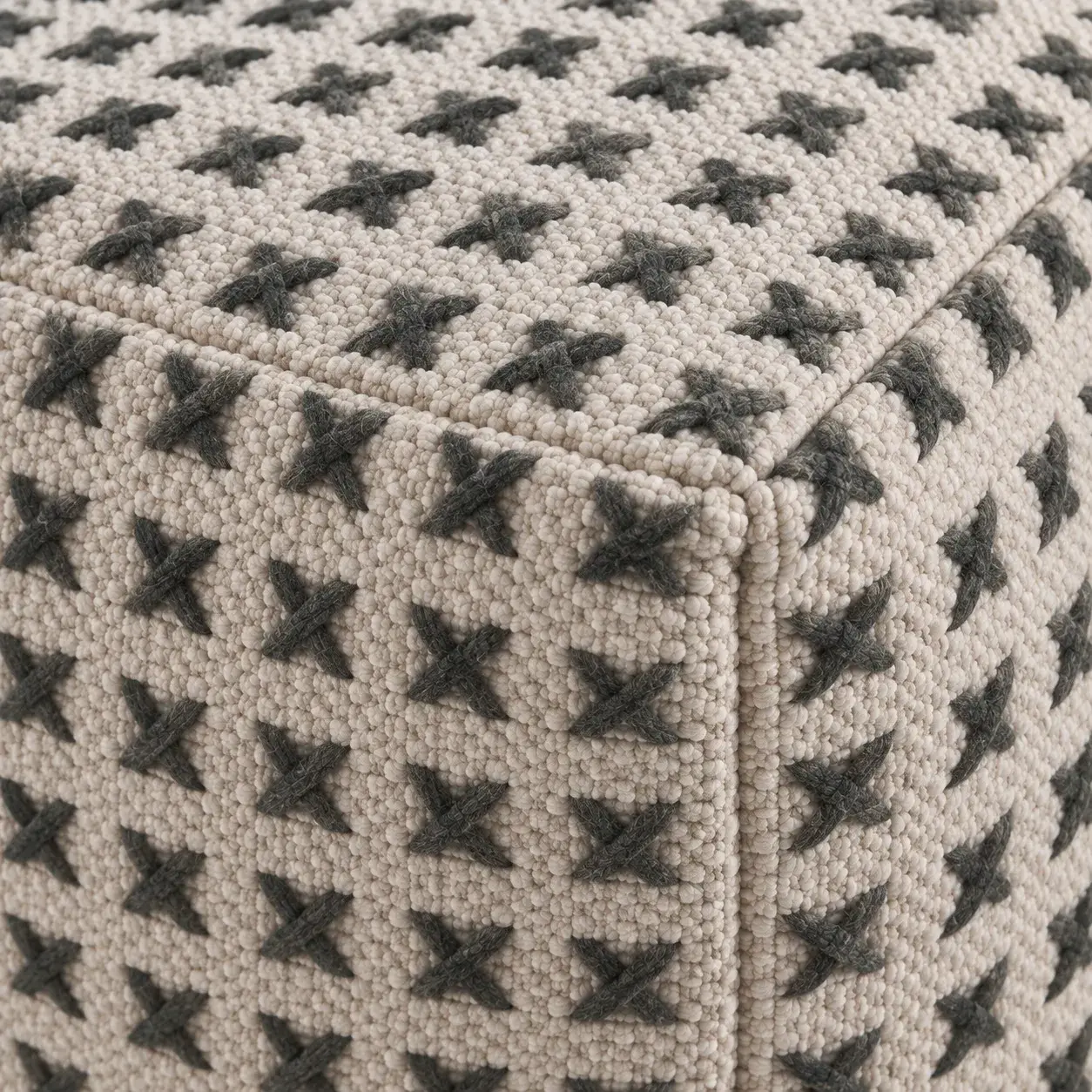 Sable Pouf styled in a room, digitally rendered