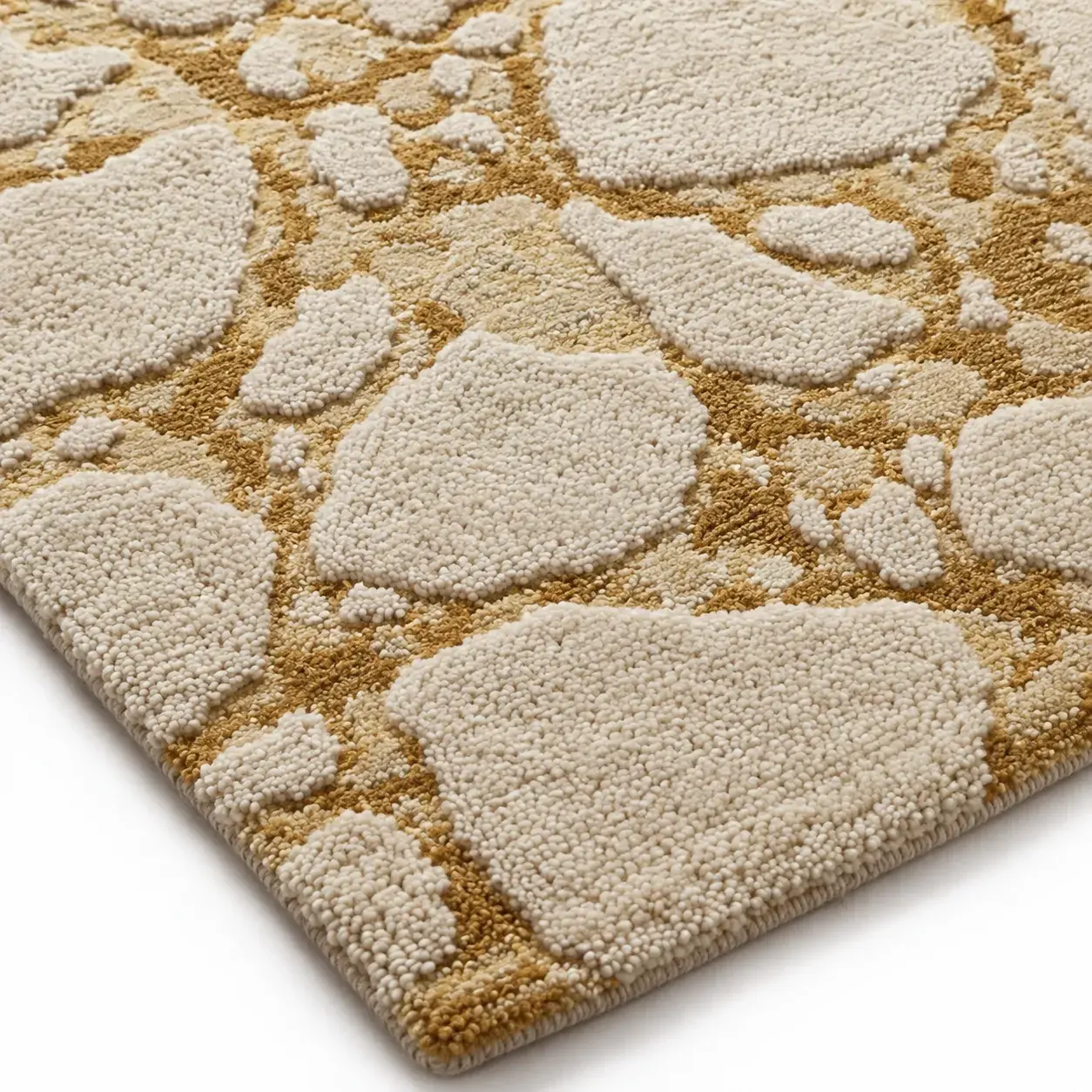 Close view of the Saffra Rug in yellow showing its texture and detail