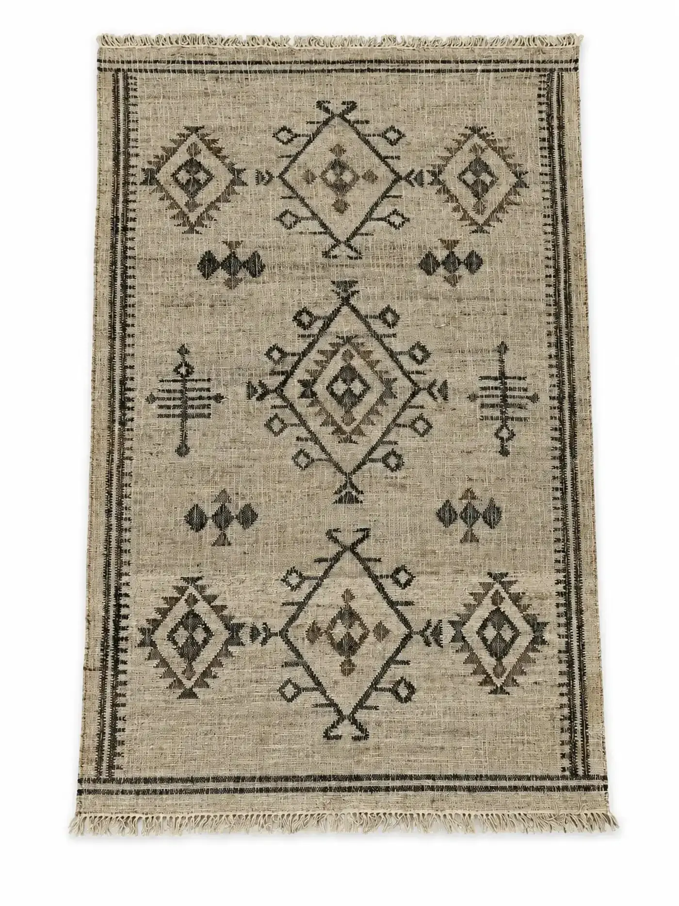 Satoshi Rug, jute tribal pattern rug, full view