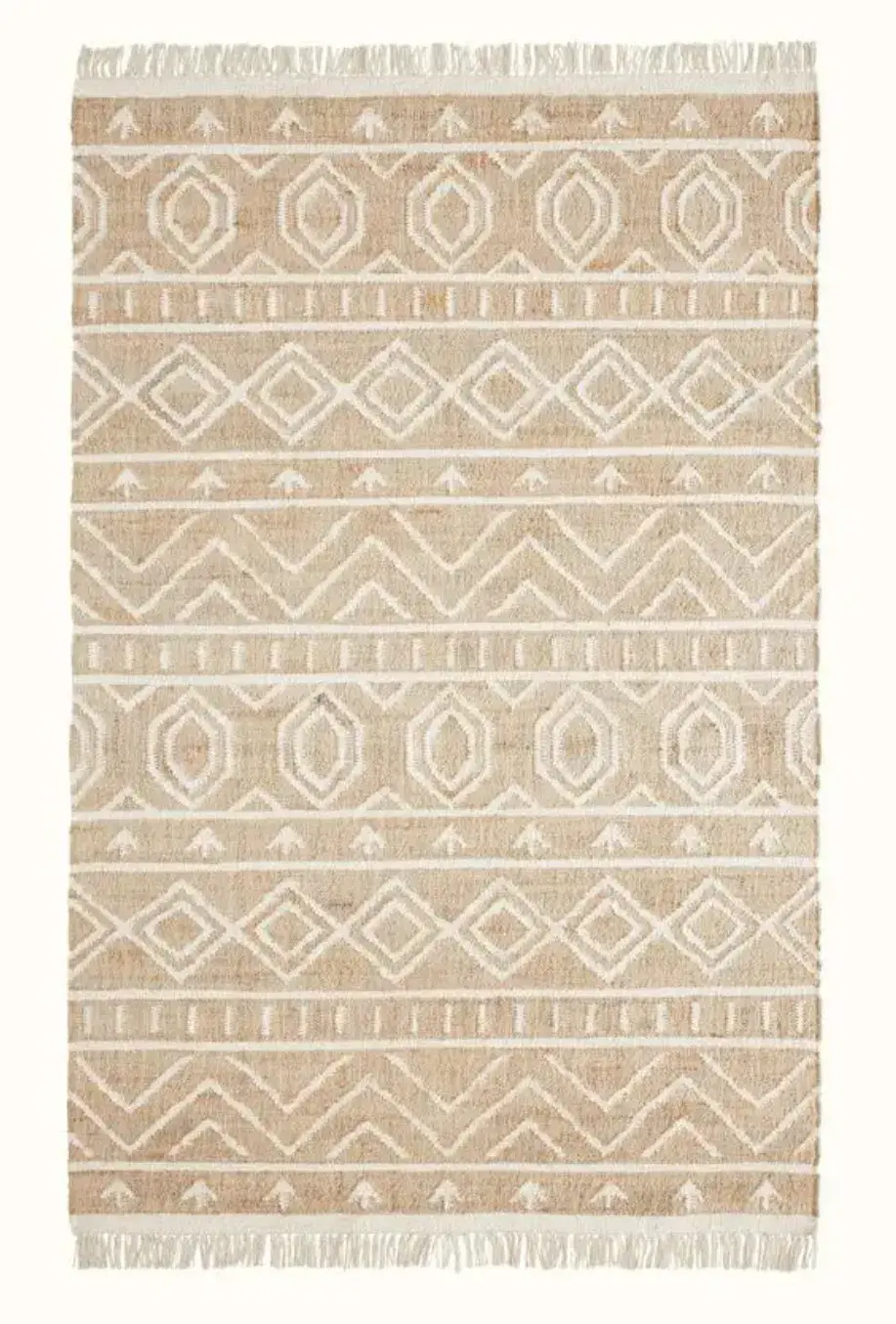 Selvedge Rug, jute tribal pattern rug, full view