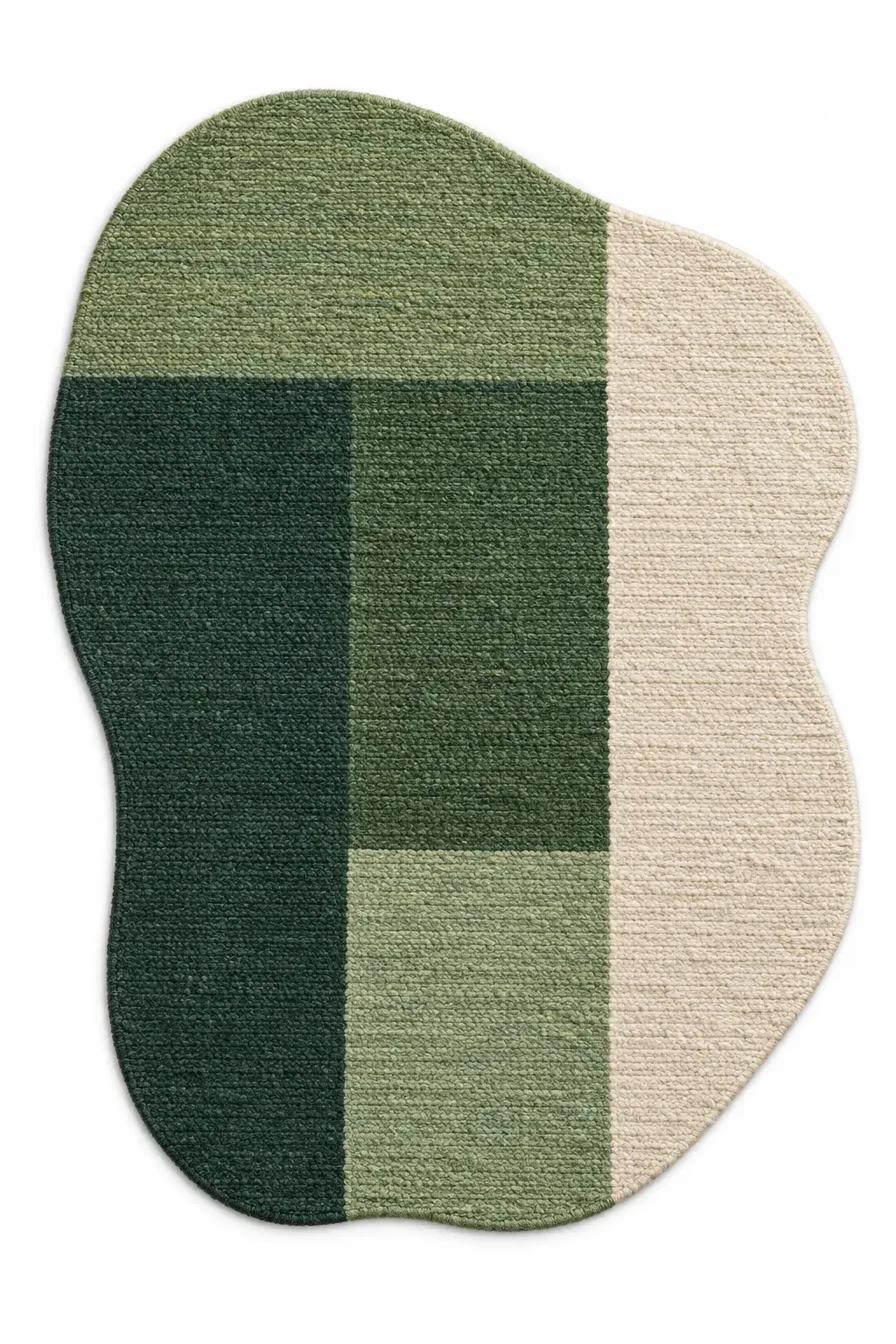 Skein Rug in forest green, jute shaped woven rug, full view