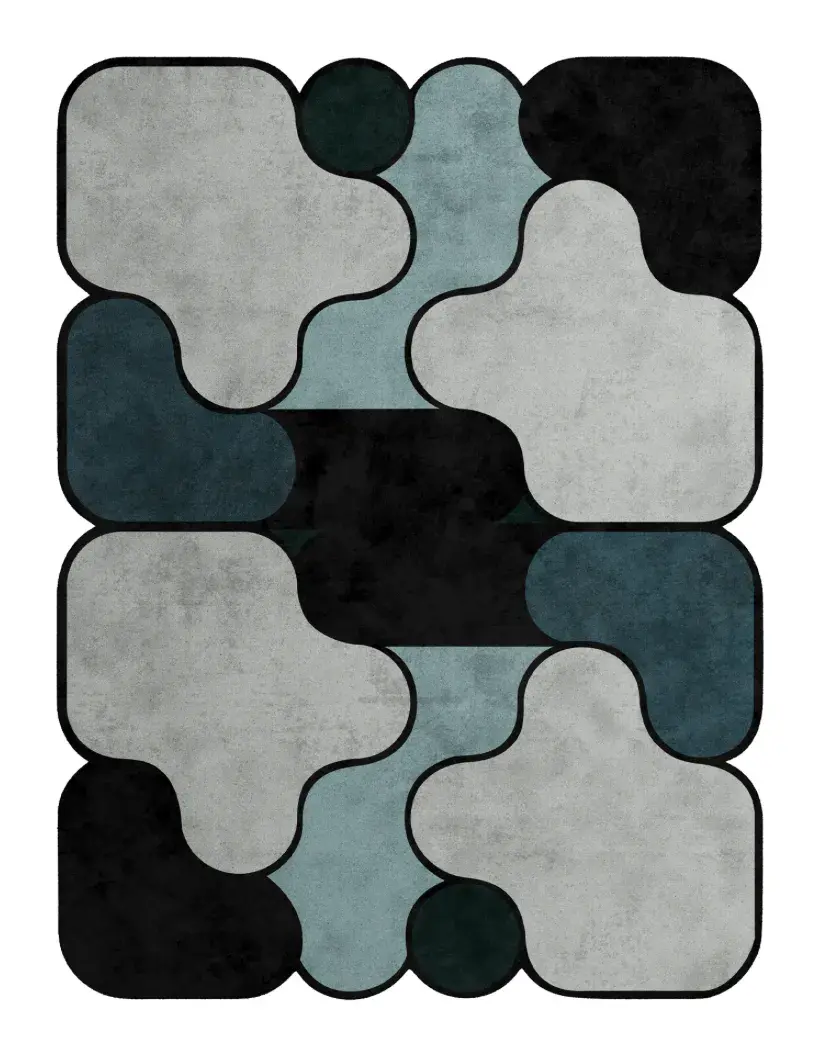 Tarazed Rug, hand-tufted shaped pattern rug, full view