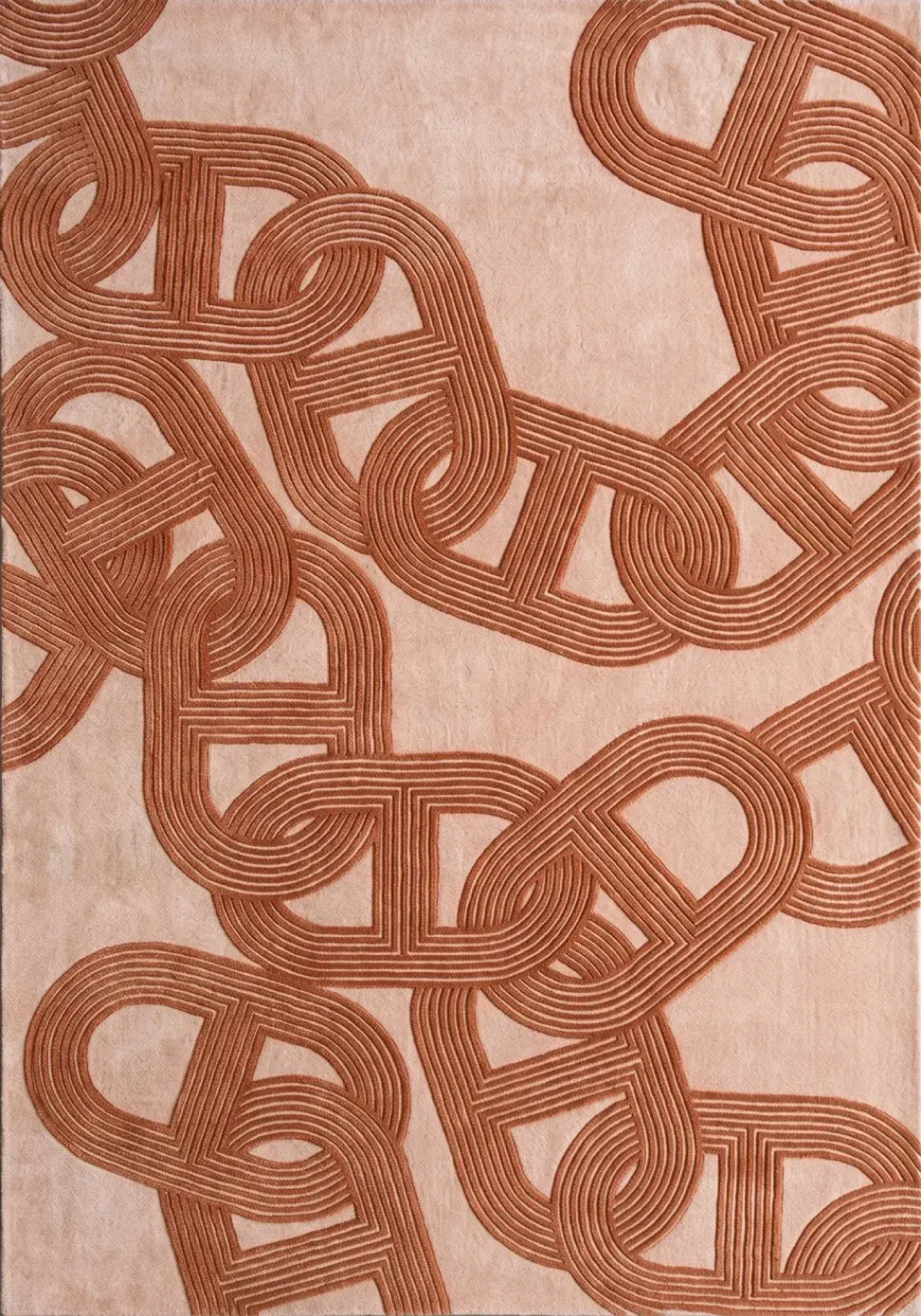 Theron Rug in terracotta, hand-tufted abstract pattern rug, full view
