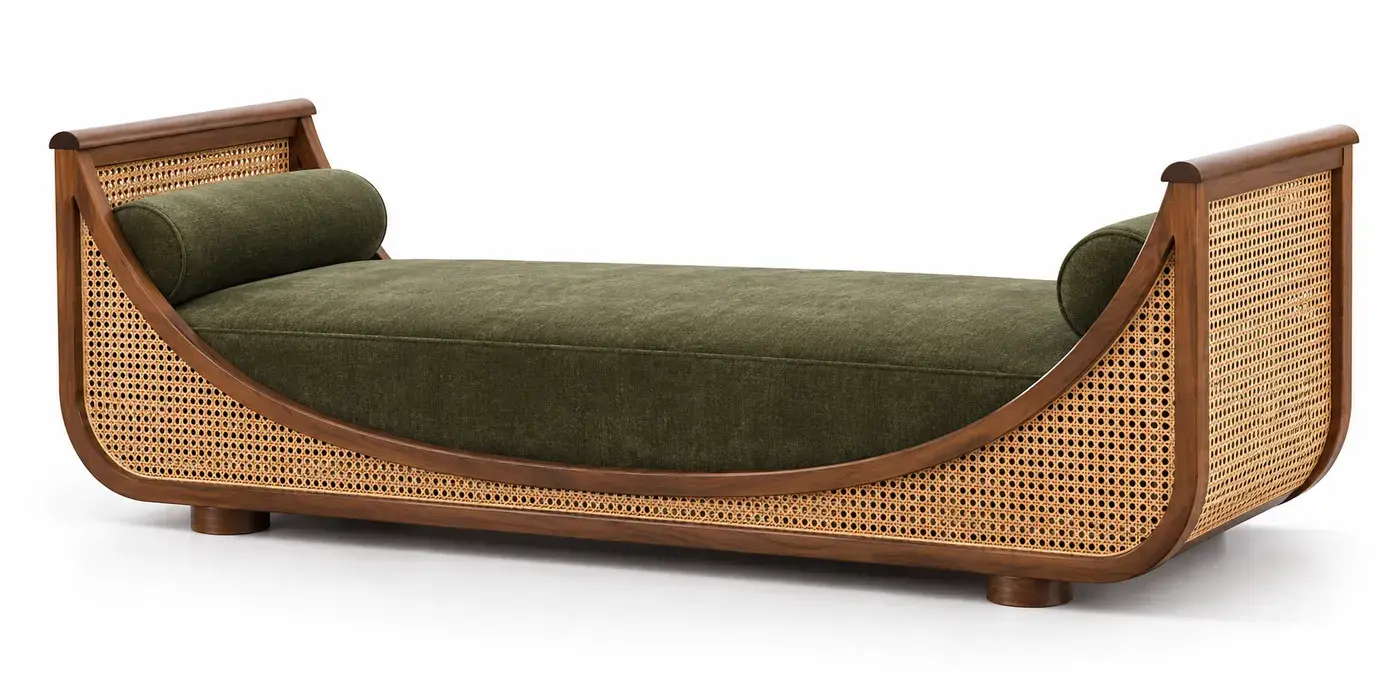 Verona Daybed in green, green day bed with low frame, full view
