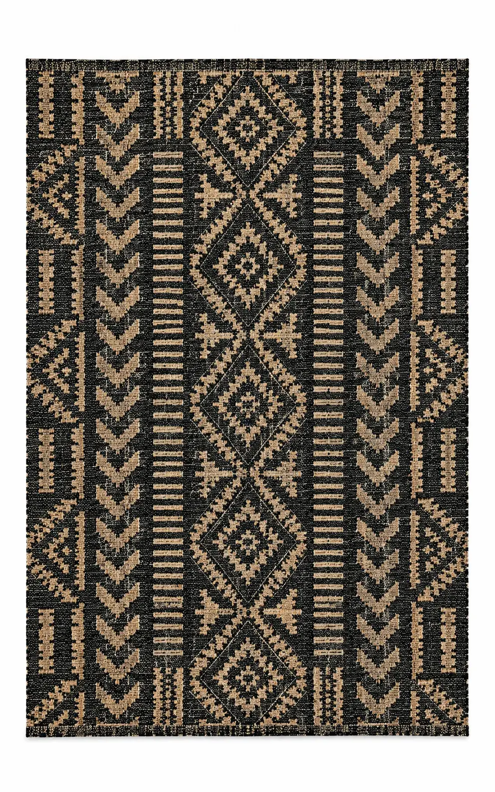 Whimbrel Rug, jute tribal pattern rug, full view