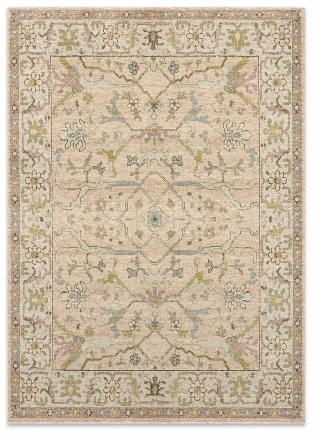 Wren Rug, hand-knotted vintage-style pattern rug, full view
