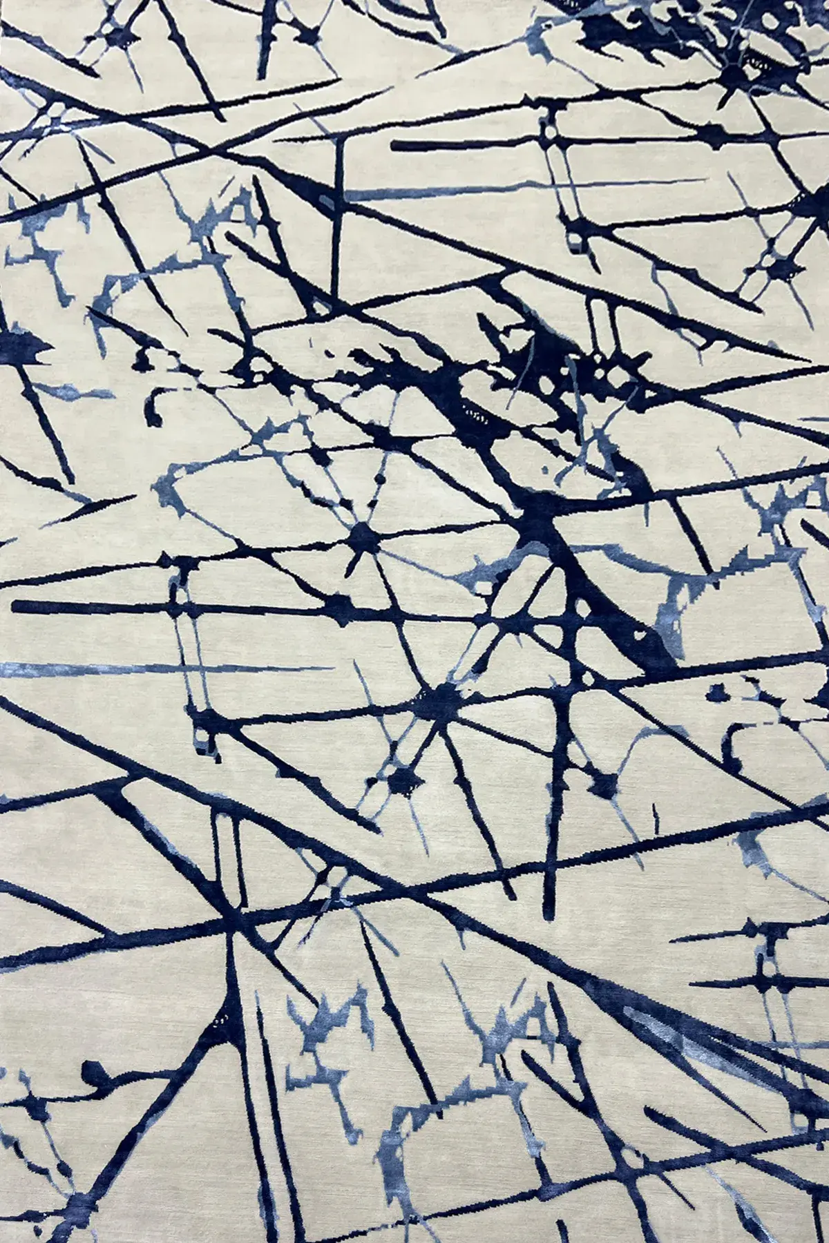 Yara Rug in ivory blue, hand-knotted patterned rug, full view