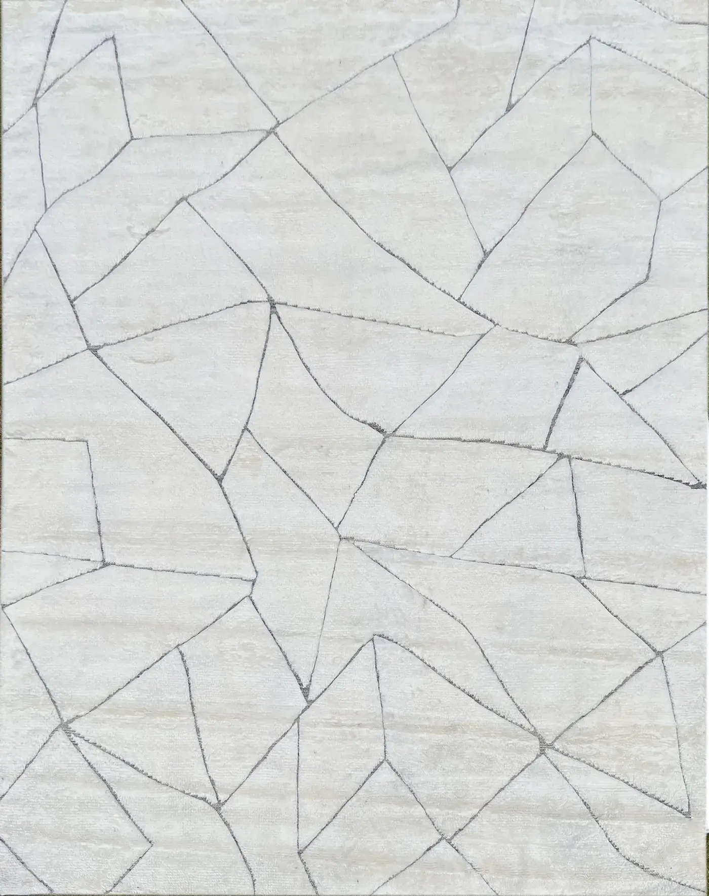 Ysolde Rug in ivory grey, hand-knotted patterned rug, full view