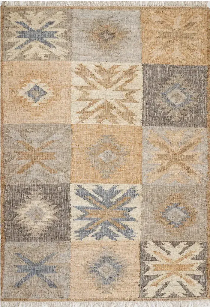 Zachary Rug, jute tribal pattern rug, full view