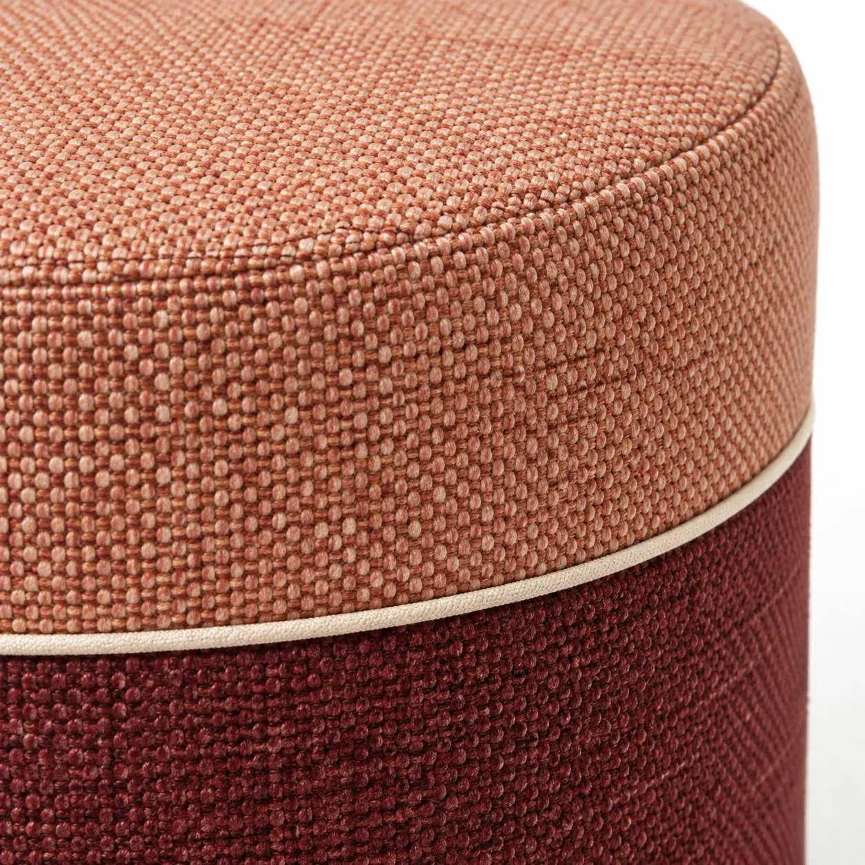 Close view of the Zeno Pouf showing its texture and detail