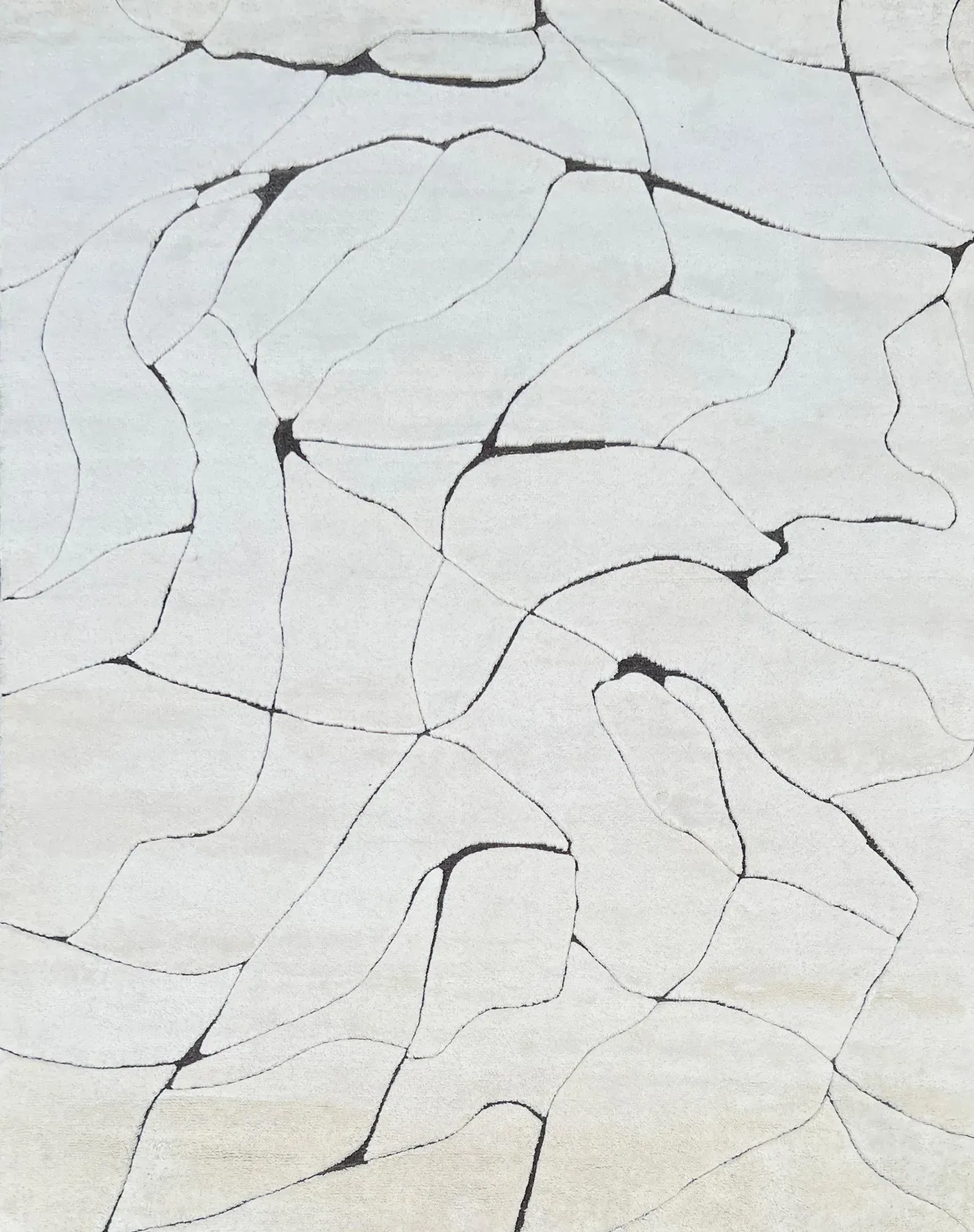 Basil Rug in ivory brown, hand-knotted patterned rug, full view