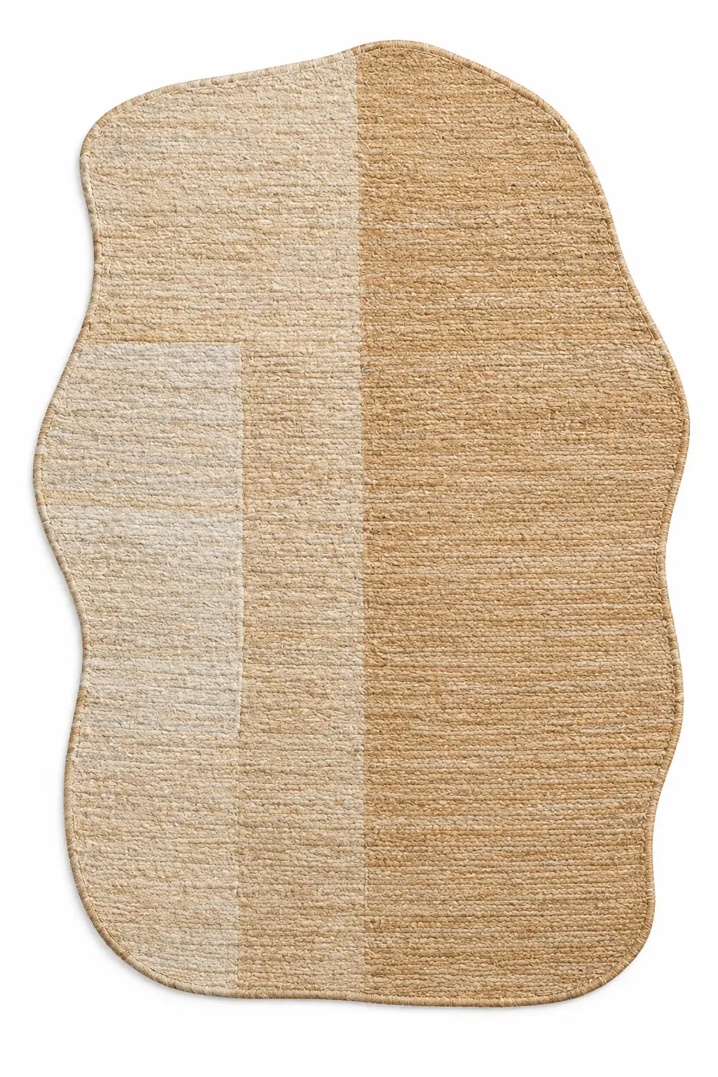 Bellamy Rug in natural sand, jute shaped woven rug, full view