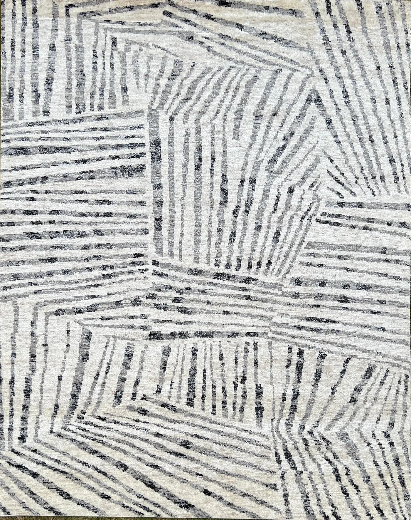 Elowen Rug in ivory charcoal, hand-knotted patterned rug, full view