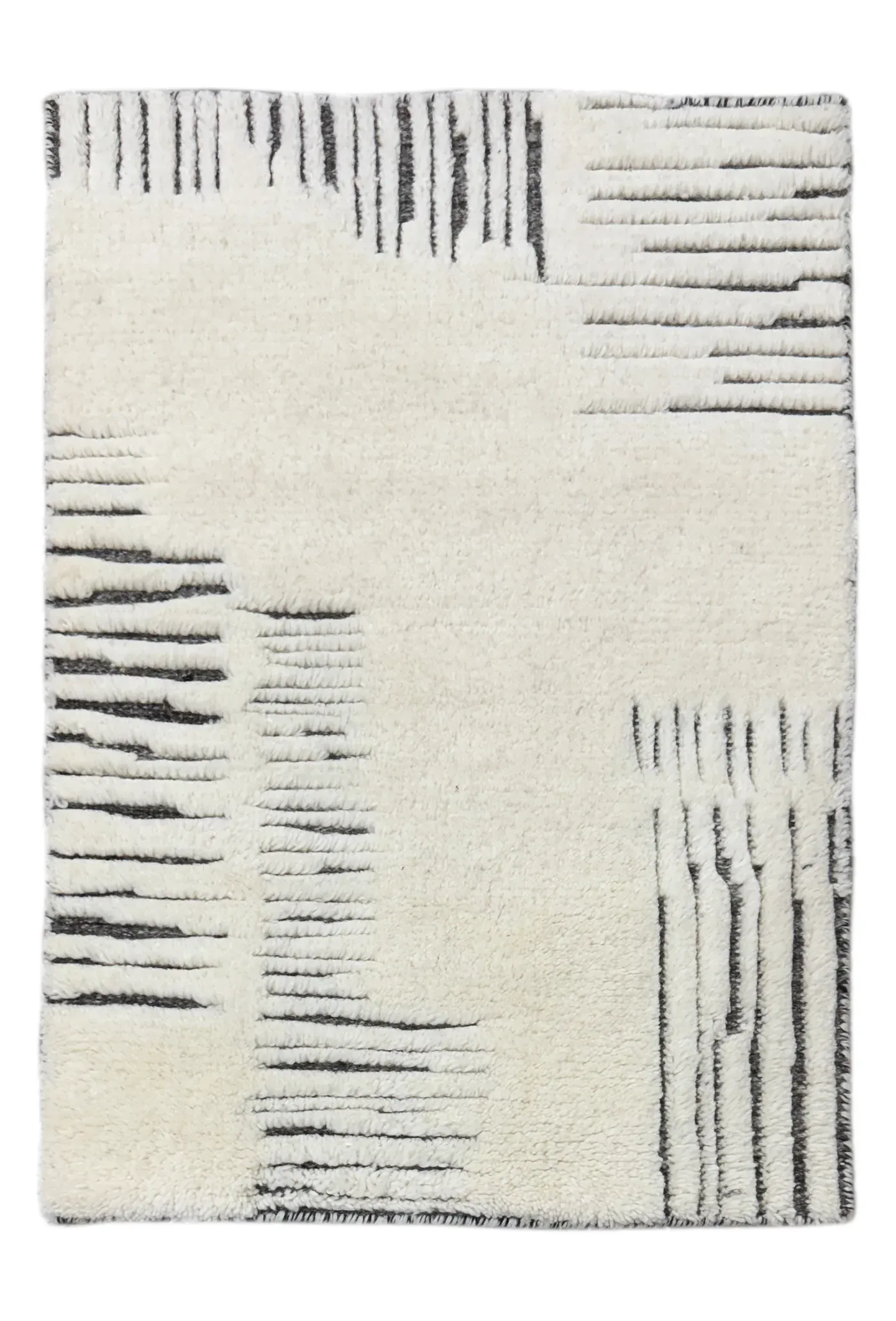 Fergus Rug in ivory grey, hand-knotted patterned rug, full view