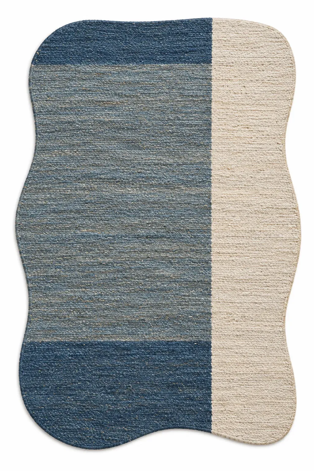 Marguerite Rug in denim cream, jute shaped woven rug, full view