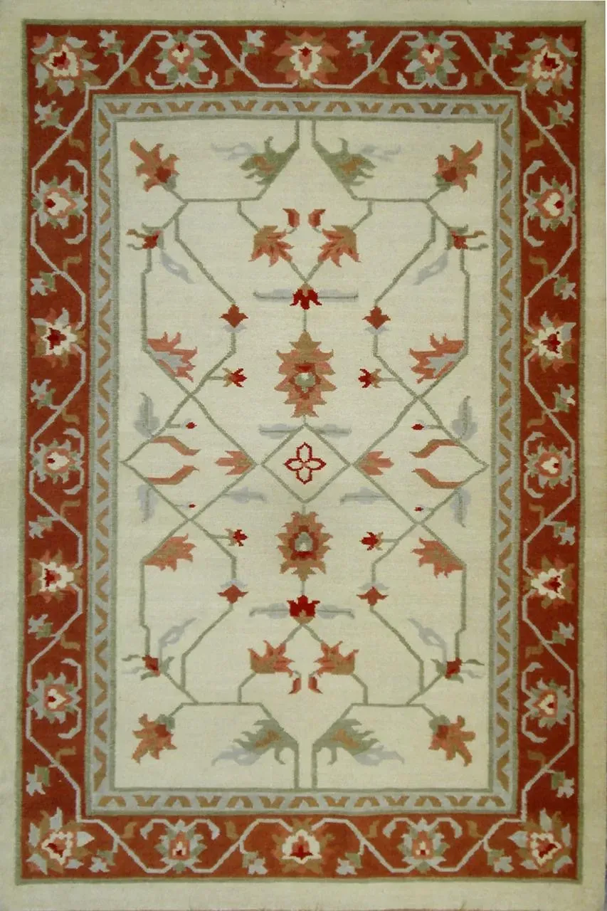 Nadine Rug in ivory rust, flatweave floral pattern rug, full view