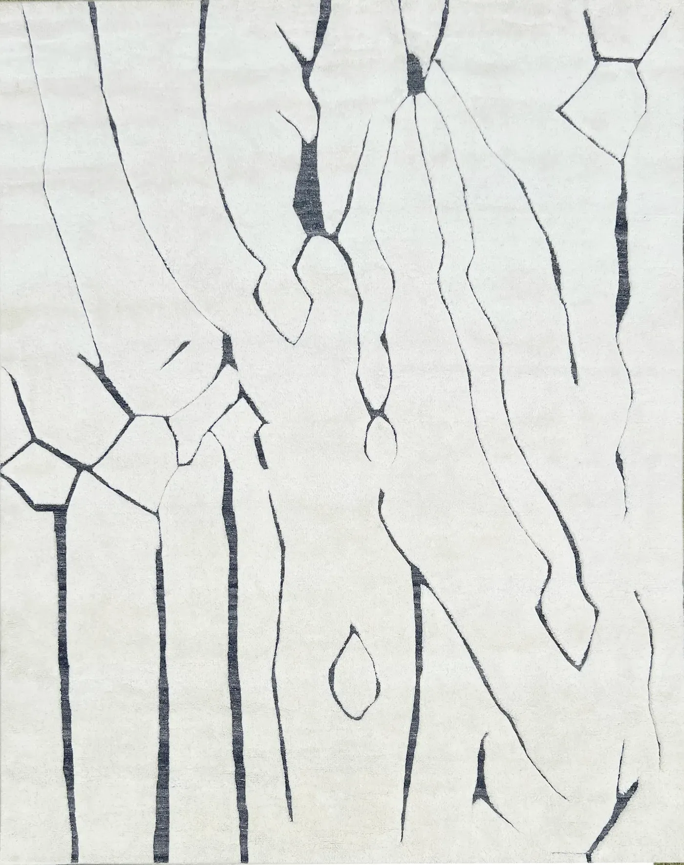 Perrin Rug in ivory black, hand-knotted patterned rug, full view