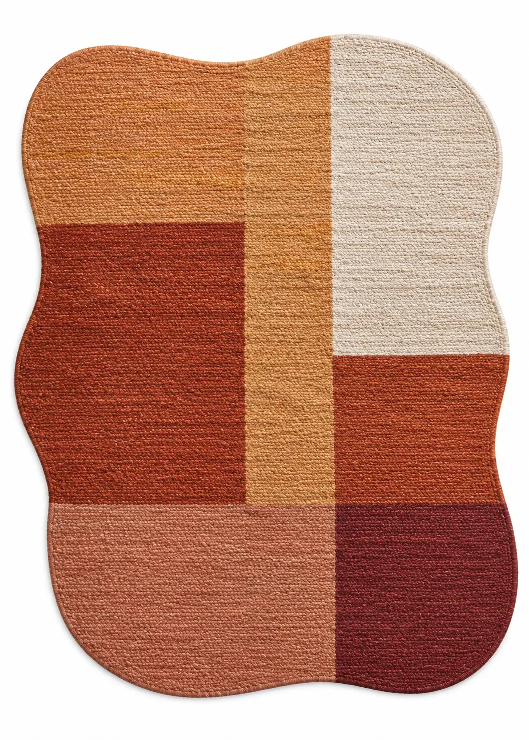 Ptolemy Rug in rust ochre, jute shaped woven rug, full view