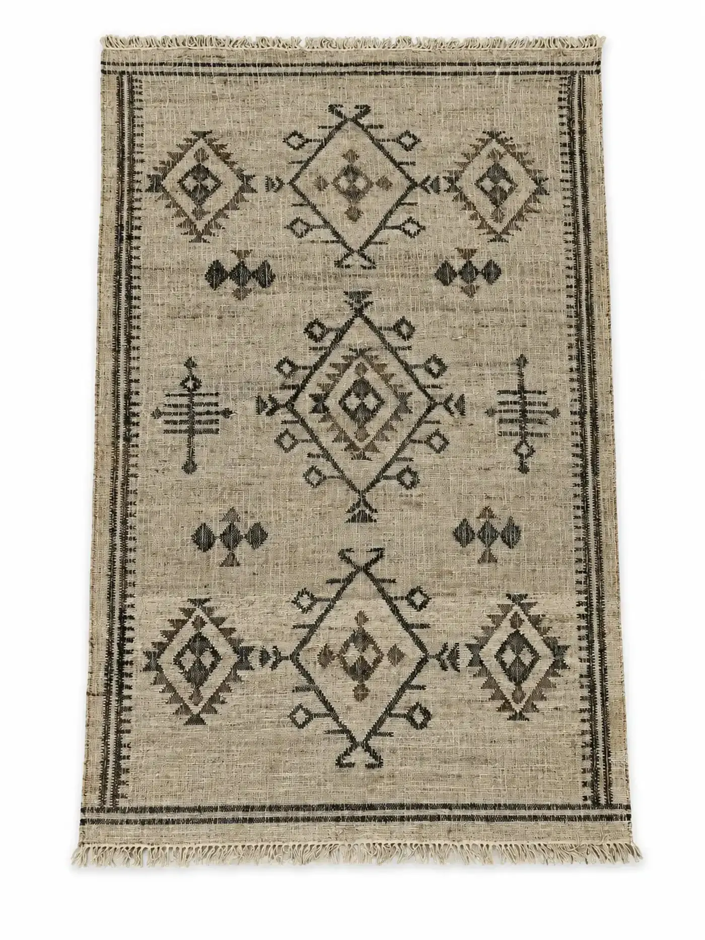 Satoshi Rug, jute tribal pattern rug, full view