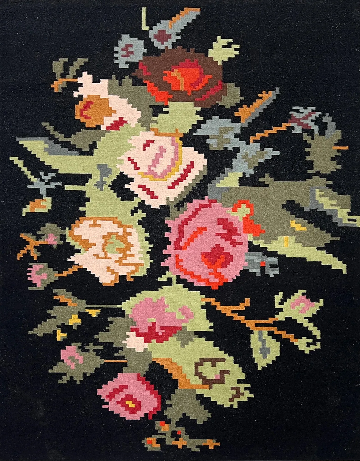 Selma Rug, flatweave floral pattern rug, full view