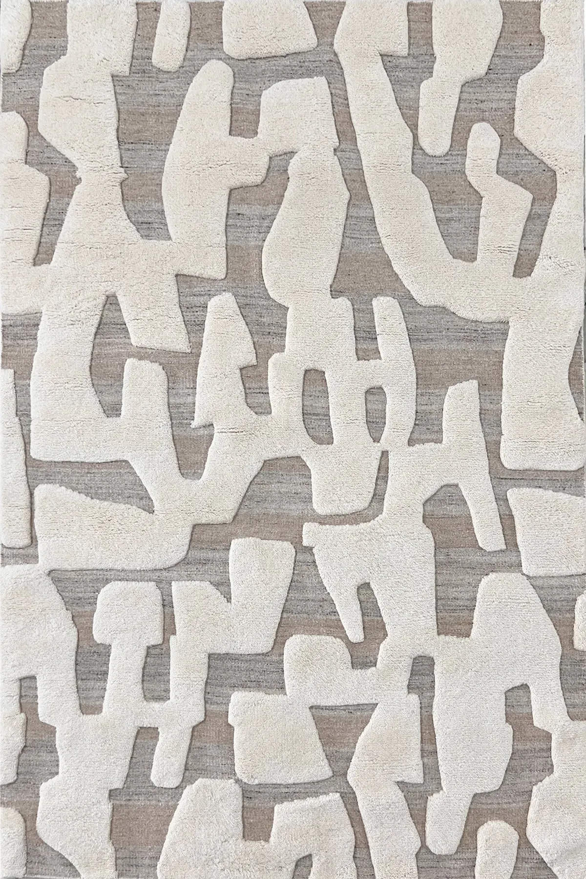 Thessaly Rug in silver ivory, hand-knotted patterned rug, full view
